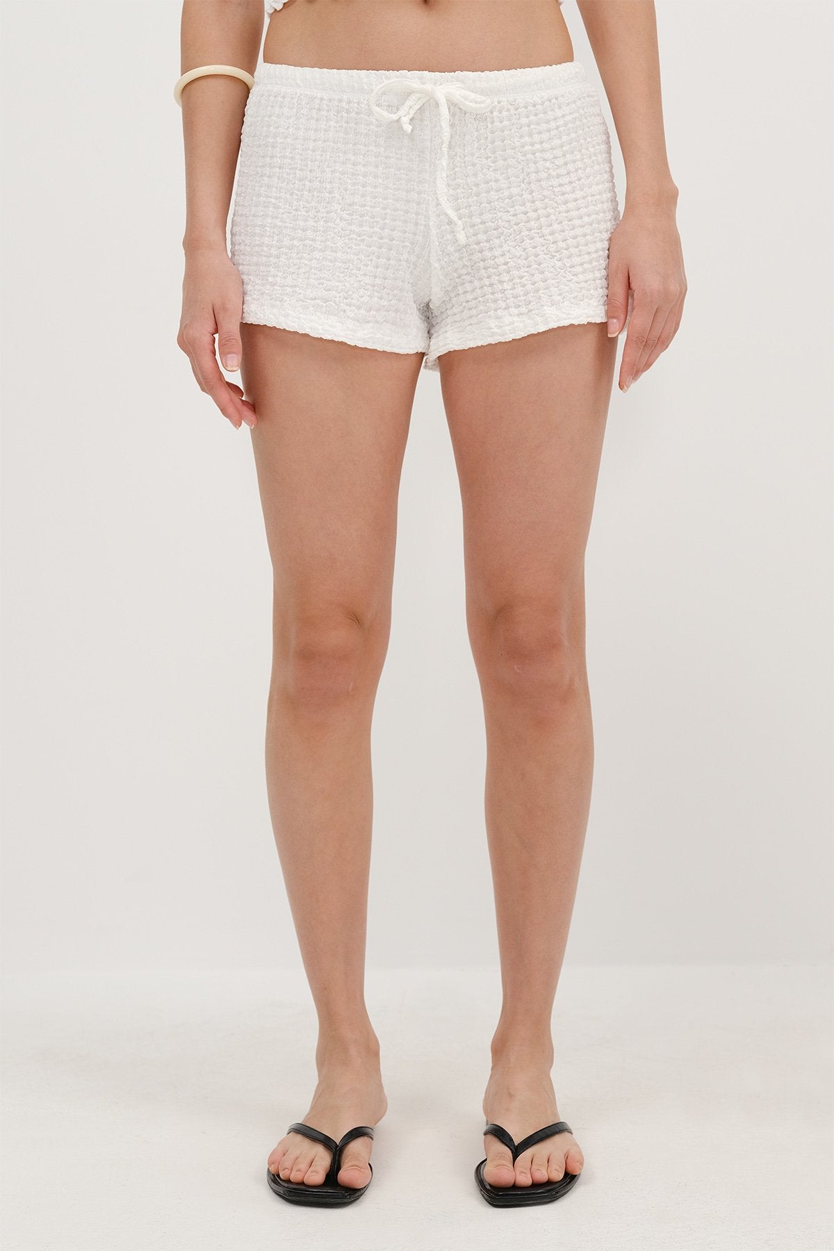 Ecru_Elastic-Waist-Textured-Shorts-addax