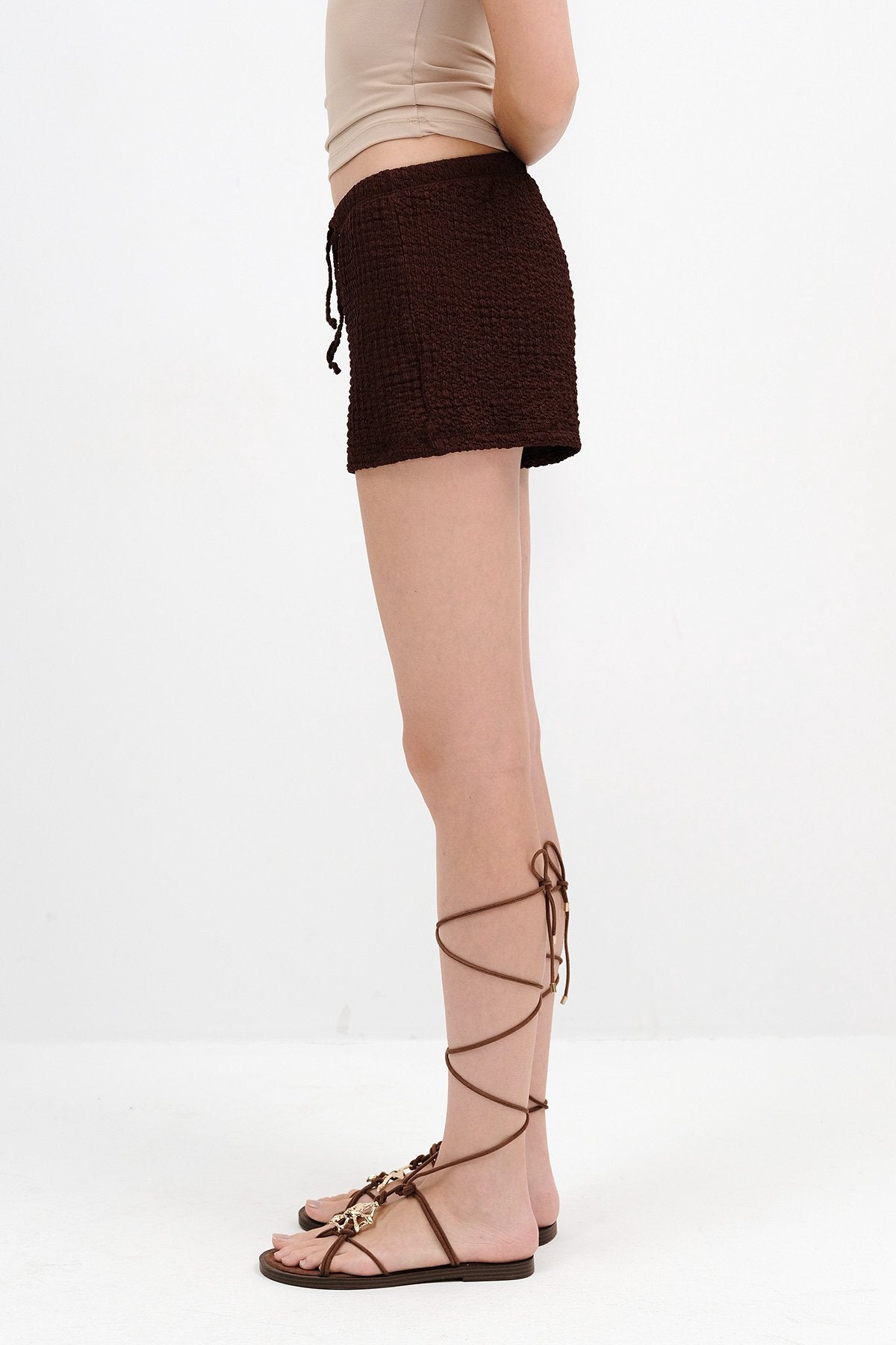 Bitter-Coffee_Elastic-Waist-Textured-Shorts-addax