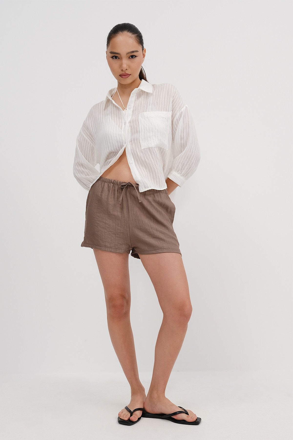 Soft-Brown_Elastic-Waist-Shorts-addax