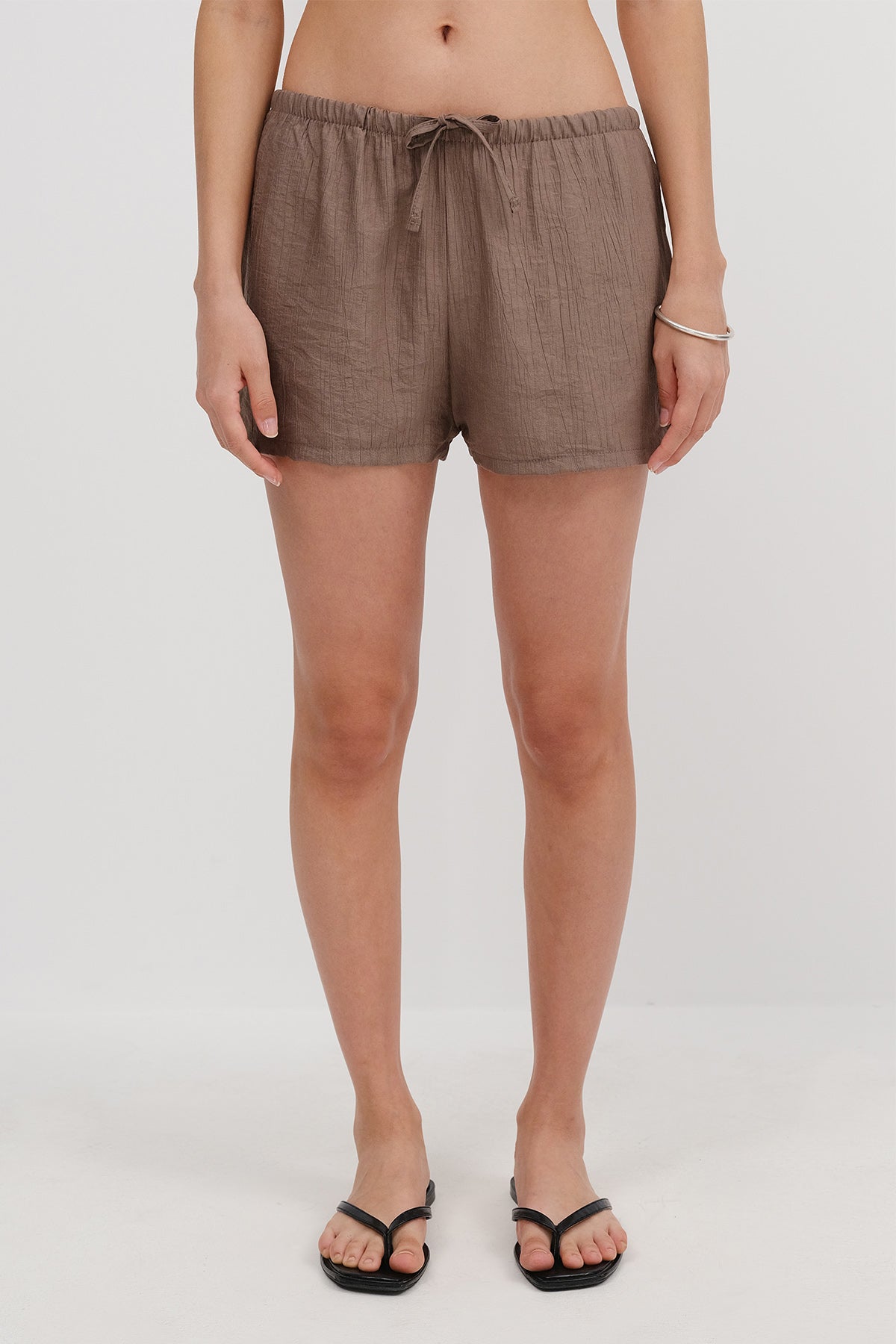 Soft-Brown_Elastic-Waist-Shorts-addax