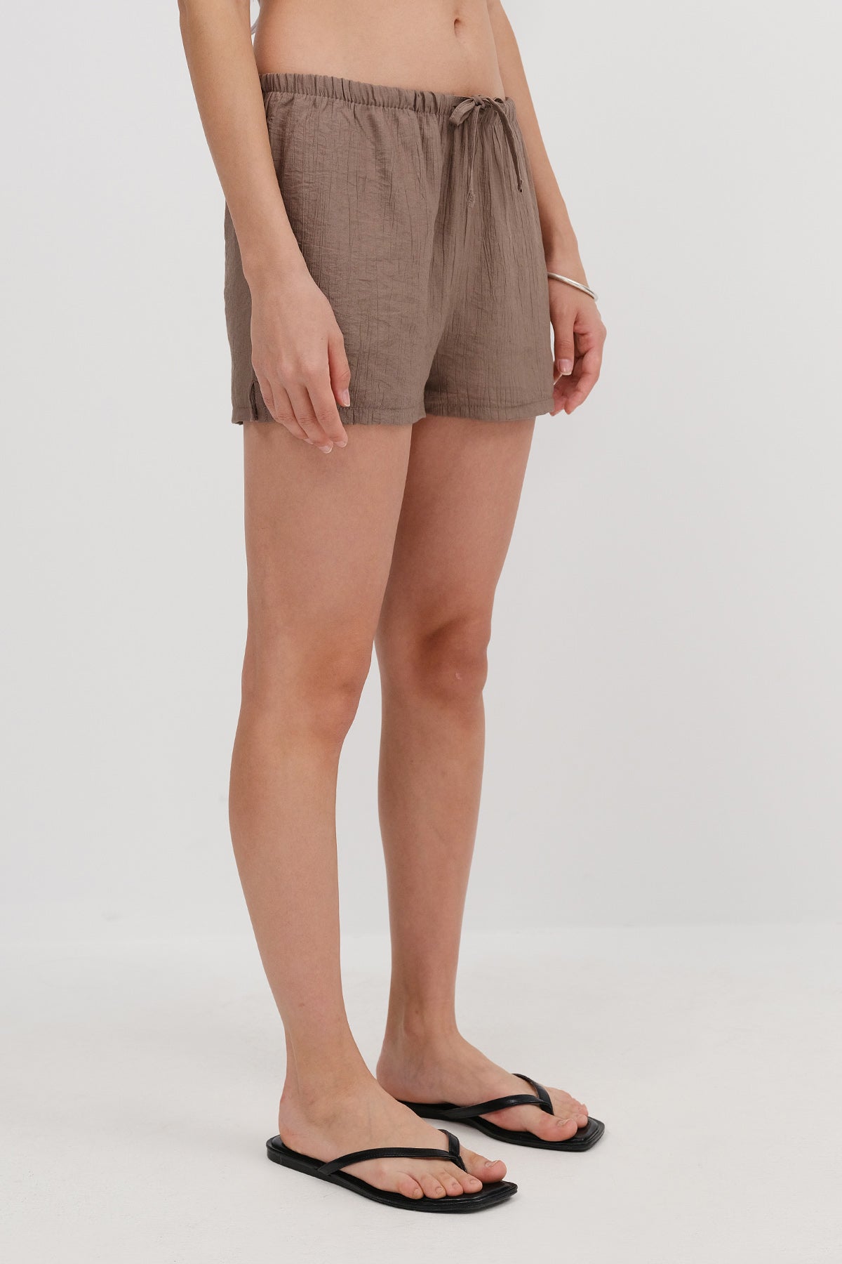 Soft-Brown_Elastic-Waist-Shorts-addax