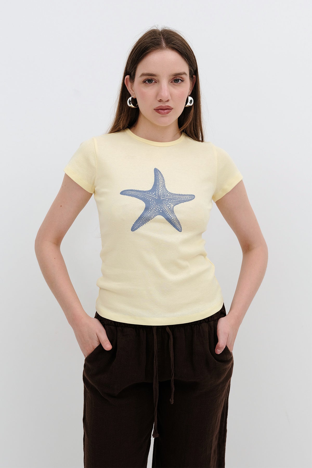 Light-Yellow_Starfish-Print-T-Shirt-addax
