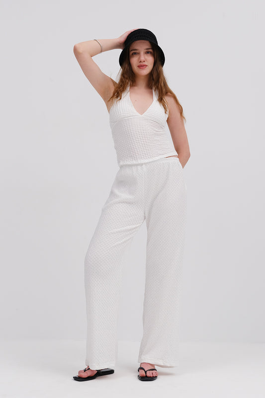 White_Textured-Pants-with-Elastic-Waist-addax