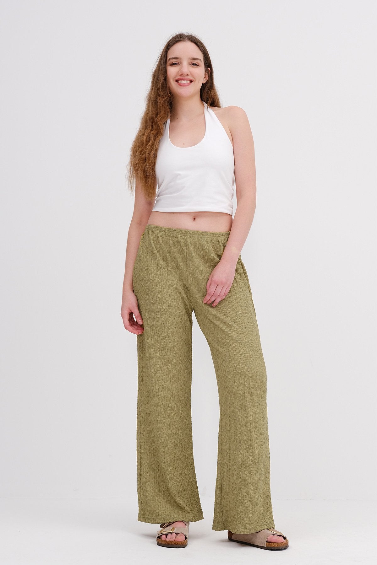 Textured Pants with Elastic Waist