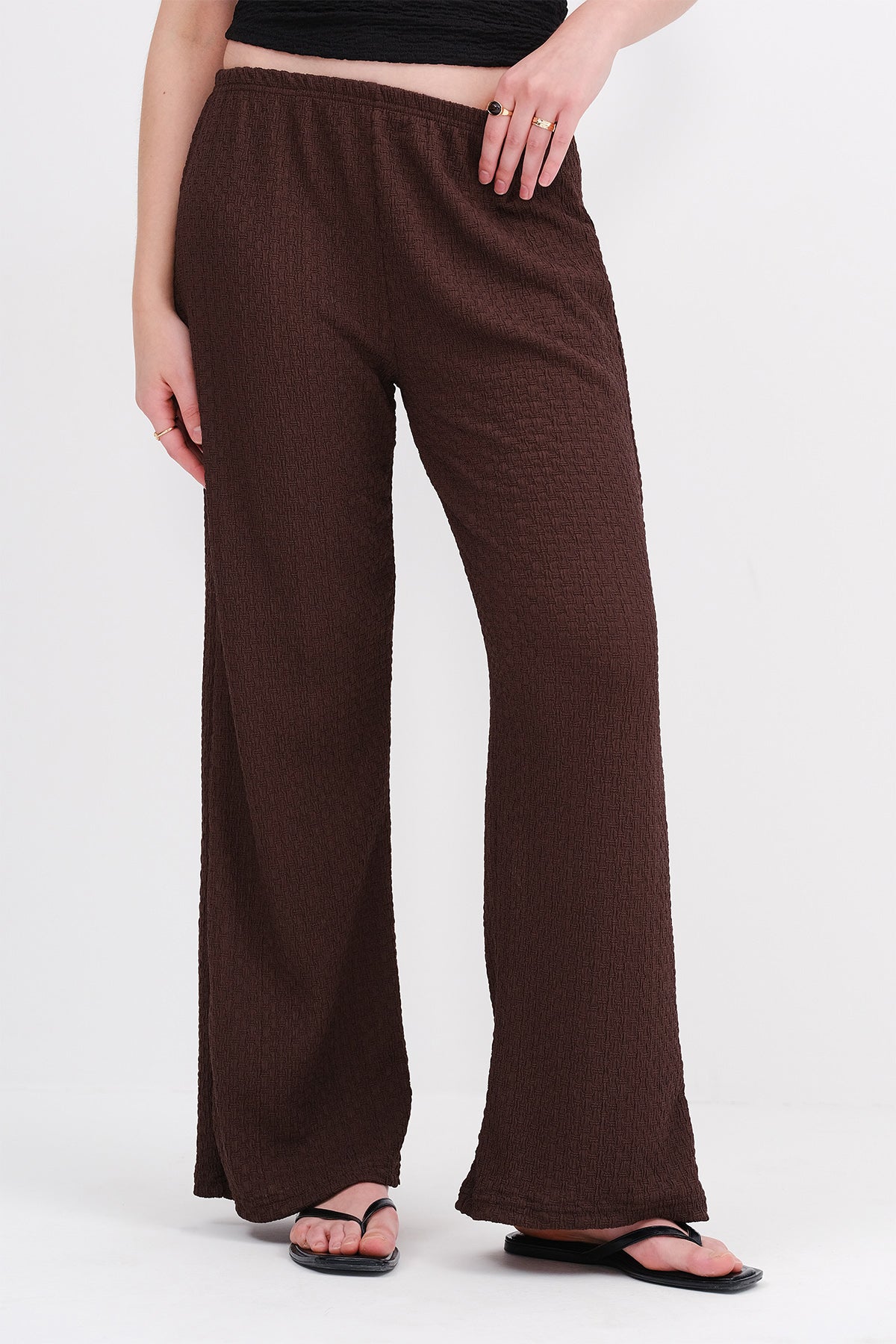 Textured Pants with Elastic Waist