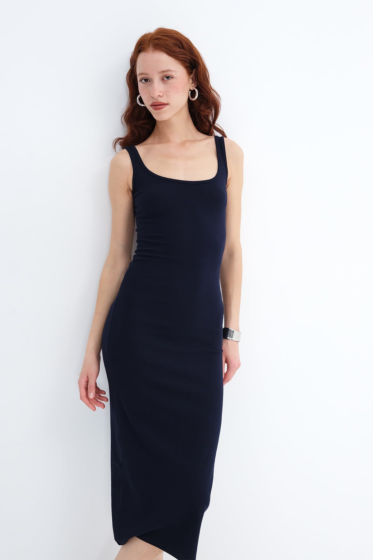 Dark-Night-Blue_Thick-Strap-Midi-Dress-addax