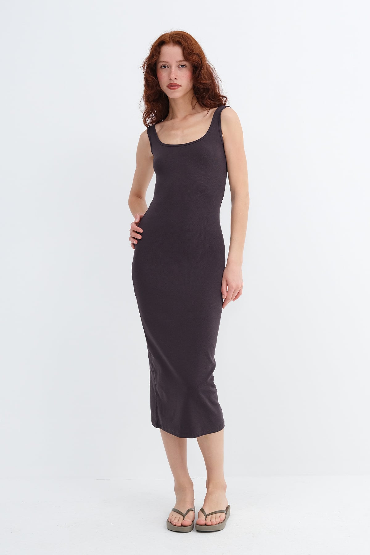 Soft-Brown_Thick-Strap-Midi-Dress-addax