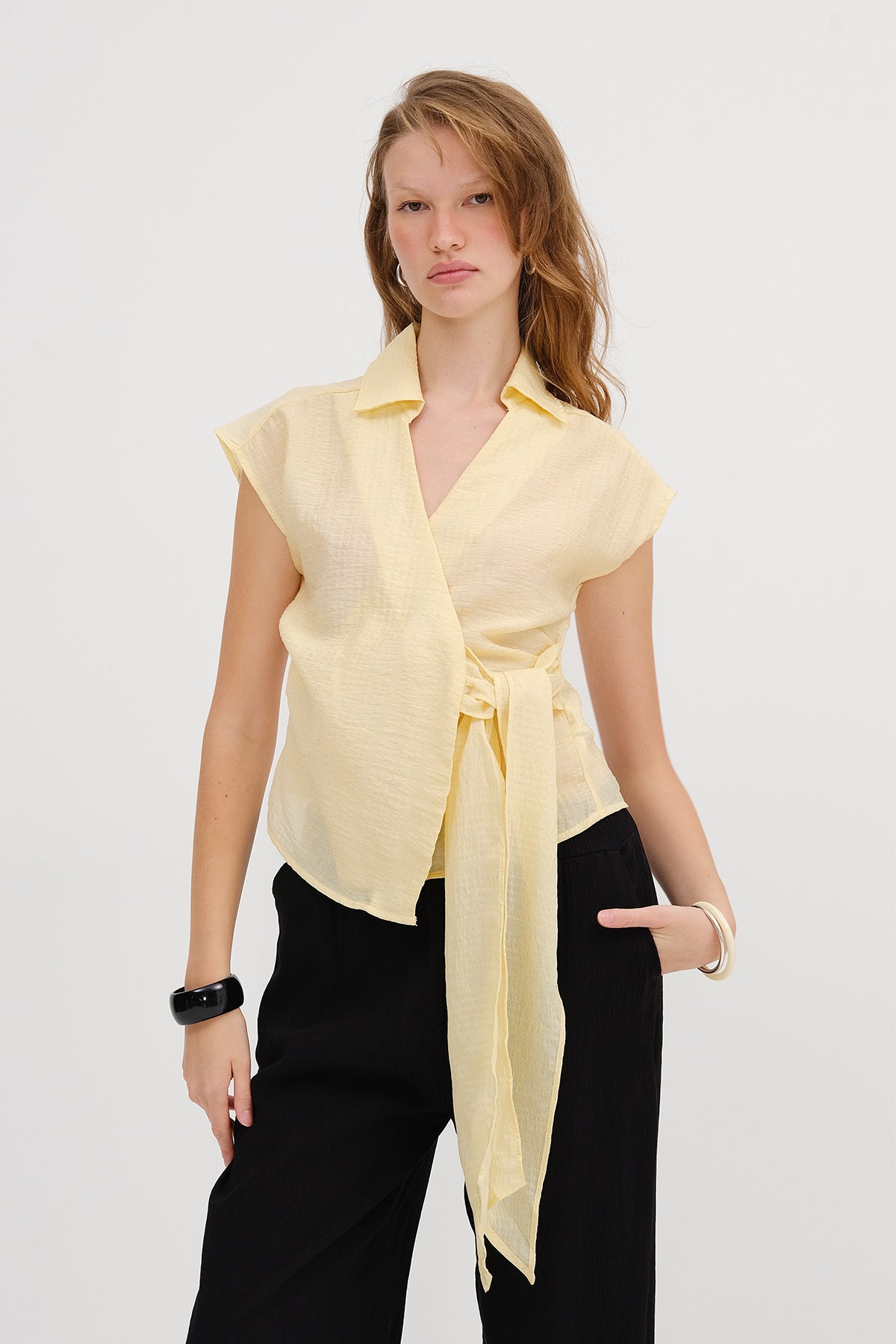 Light-Yellow_Sleeveless-Tie-Front-Shirt-addax