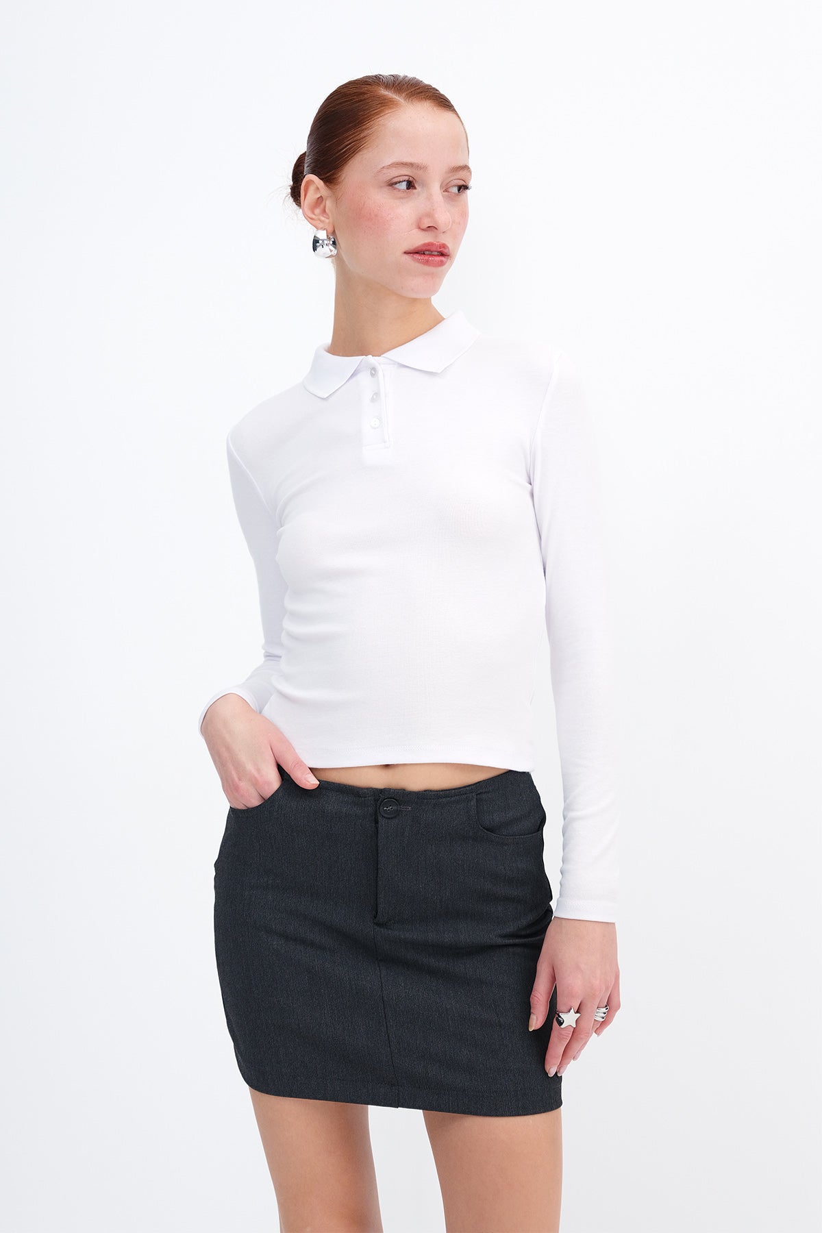 Polo Neck Long Sleeve Modal T-shirt