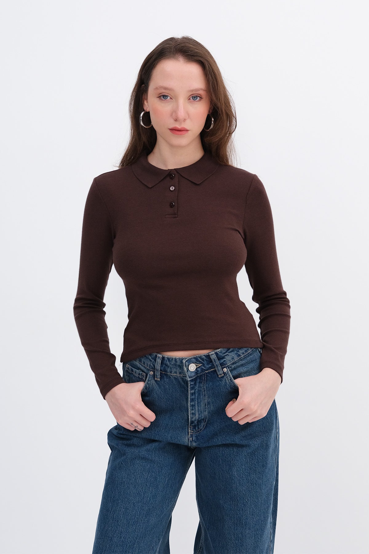 Brown_Polo-Neck-Long-Sleeve-Modal-T-shirt-addax
