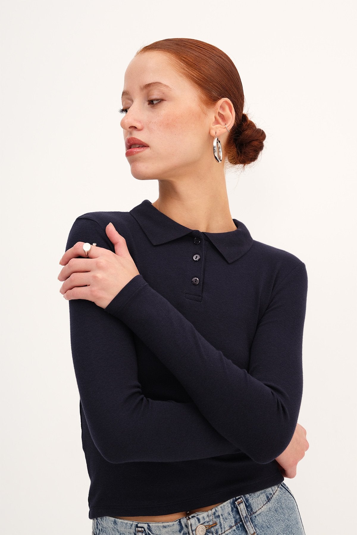 Night Blue_Polo-Neck-Long-Sleeve-Modal-T-shirt-addax