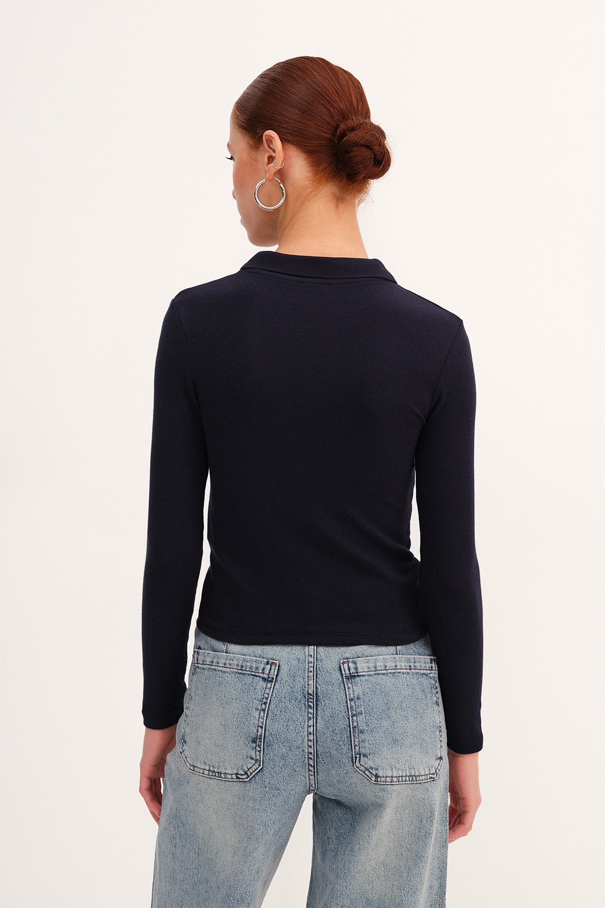 Night Blue_Polo-Neck-Long-Sleeve-Modal-T-shirt-addax