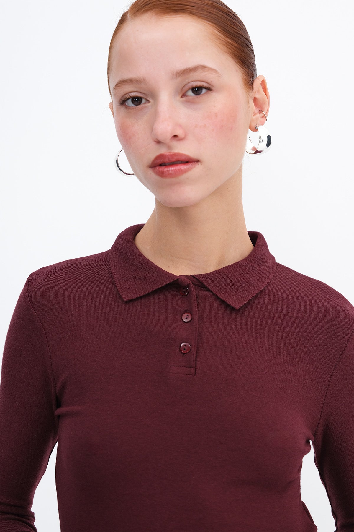 Burgundy_Polo-Neck-Long-Sleeve-Modal-T-shirt-addax