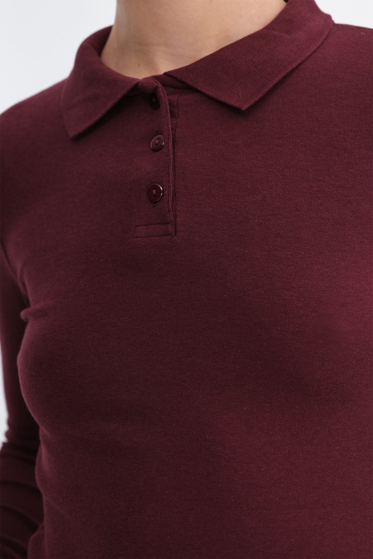 Burgundy_Polo-Neck-Long-Sleeve-Modal-T-shirt-addax