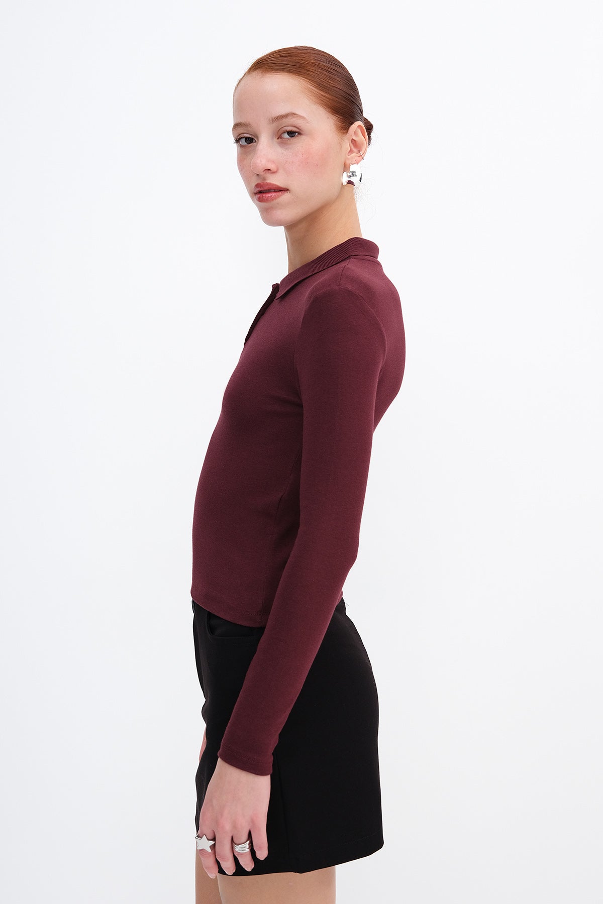 Burgundy_Polo-Neck-Long-Sleeve-Modal-T-shirt-addax