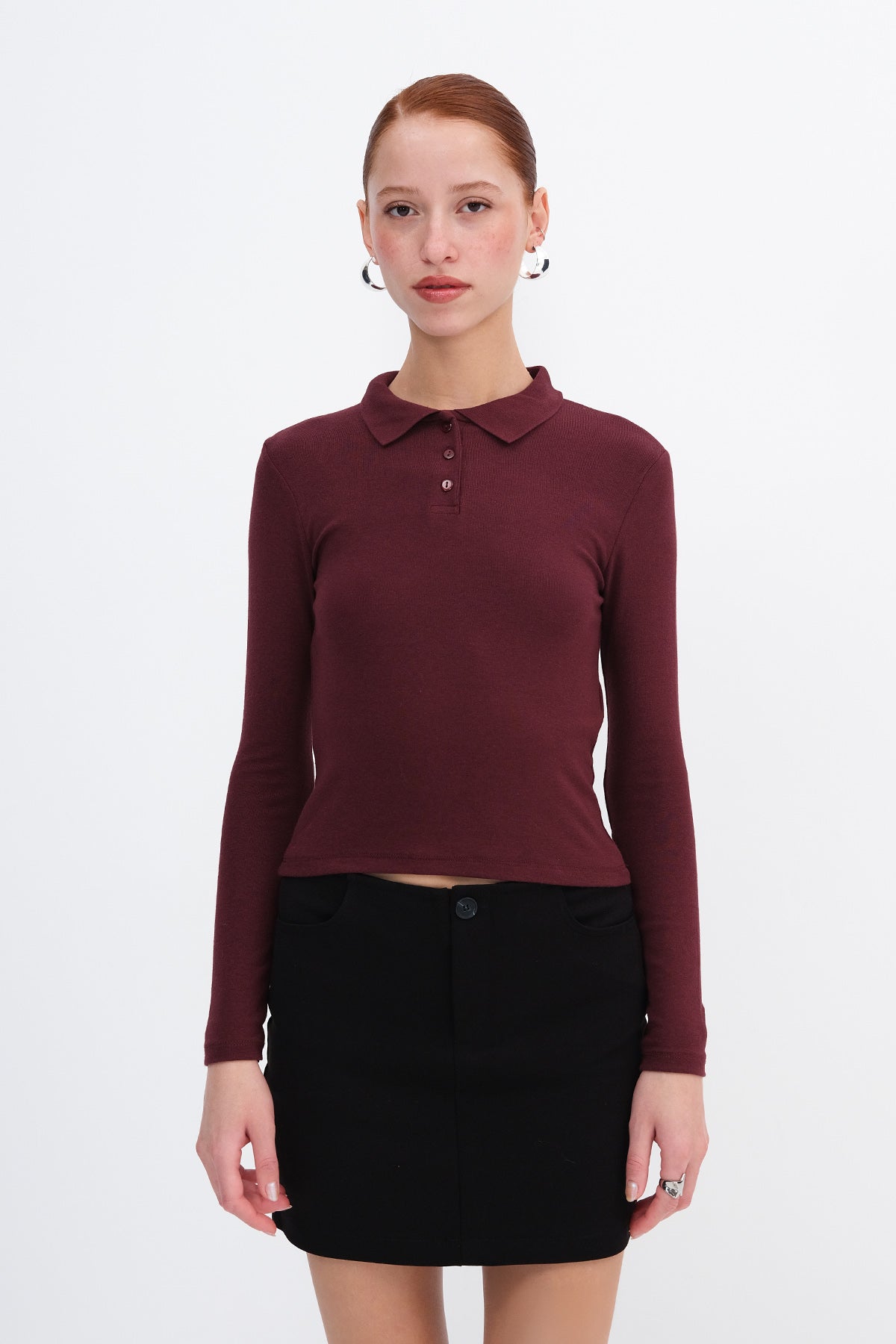Burgundy_Polo-Neck-Long-Sleeve-Modal-T-shirt-addax
