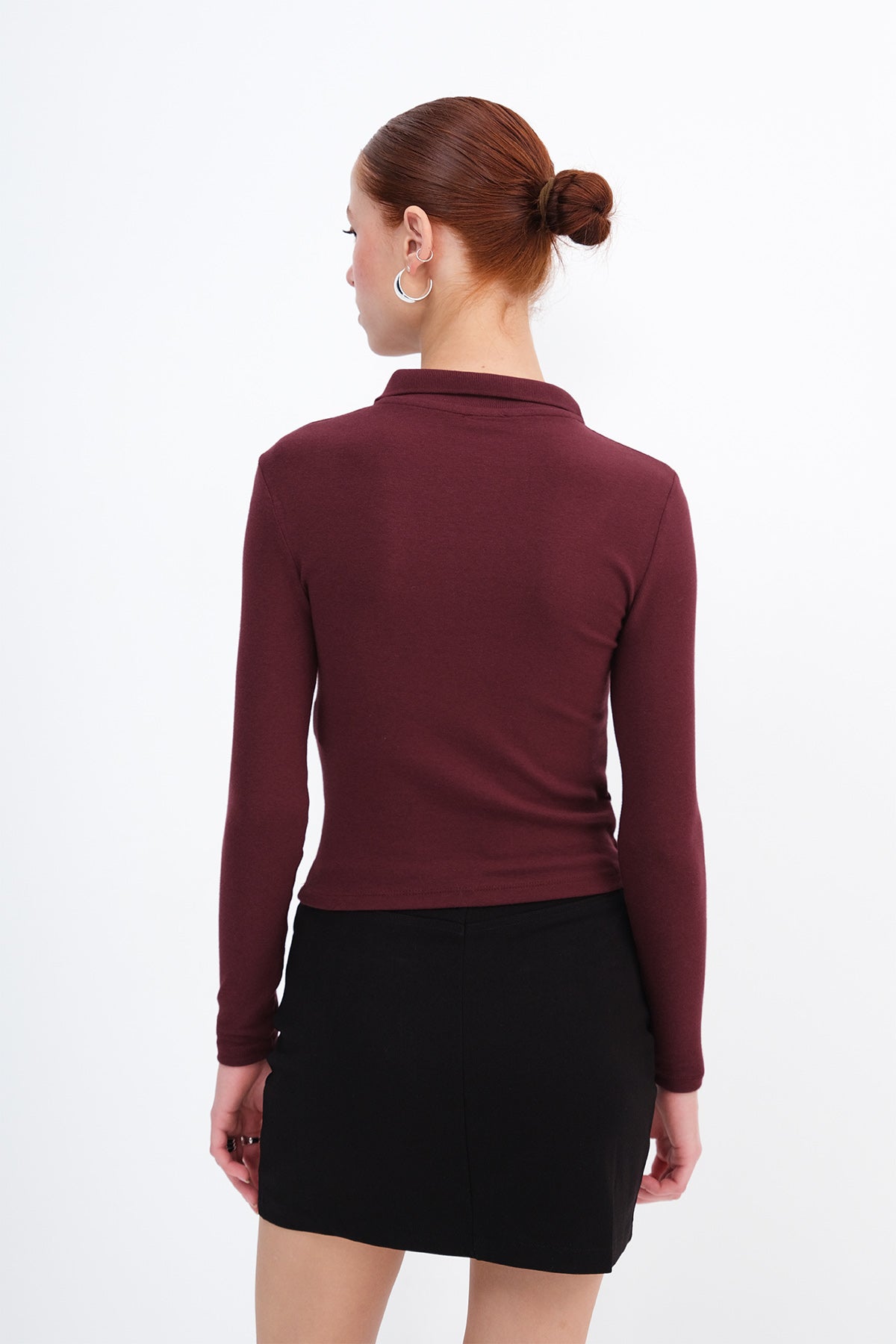Burgundy_Polo-Neck-Long-Sleeve-Modal-T-shirt-addax