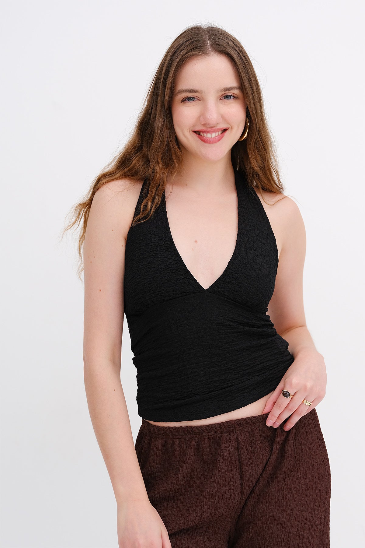 Textured Backless Blouse