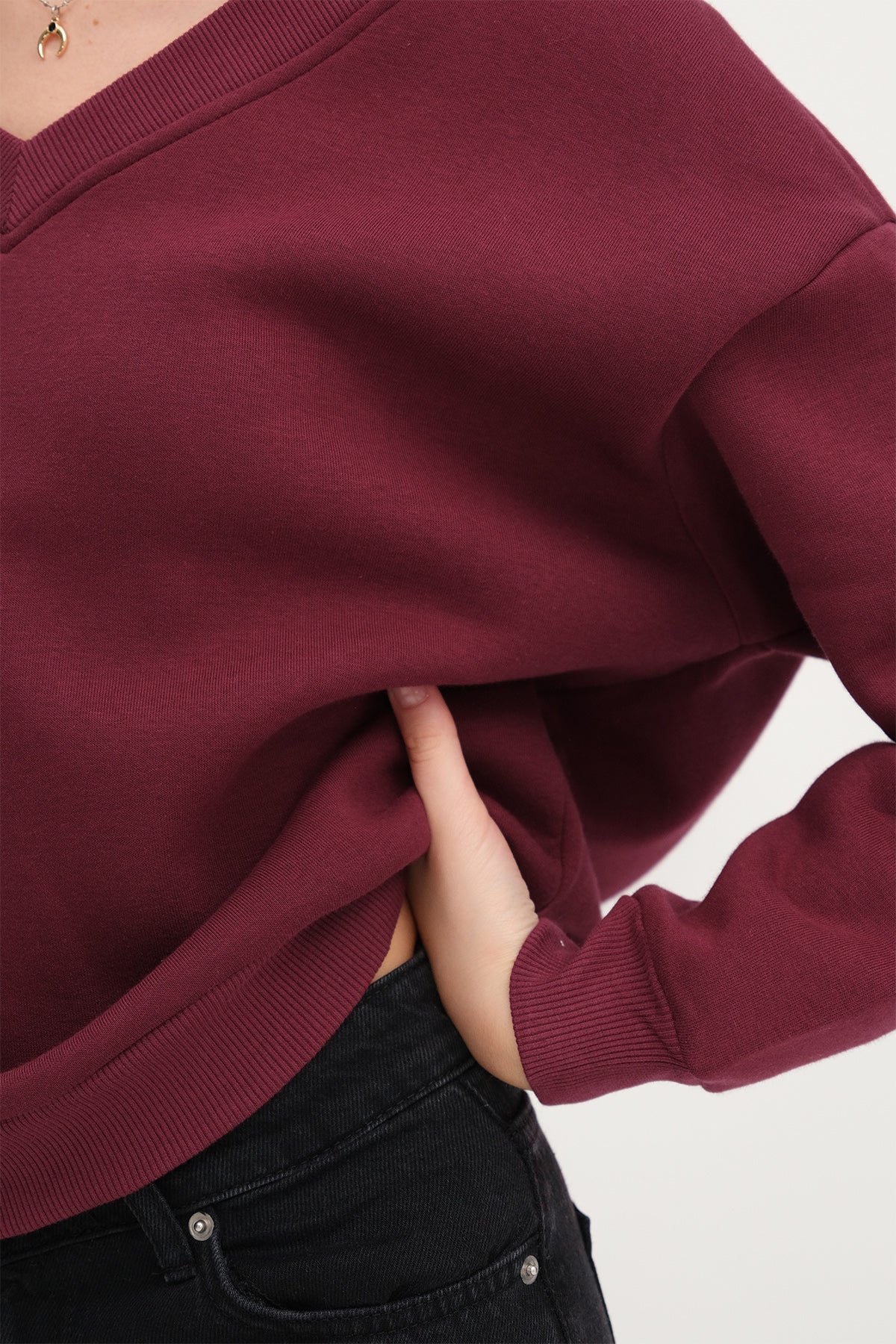 Burgundy_V-Neck-Fleece-Lined-Sweatshirt-addax