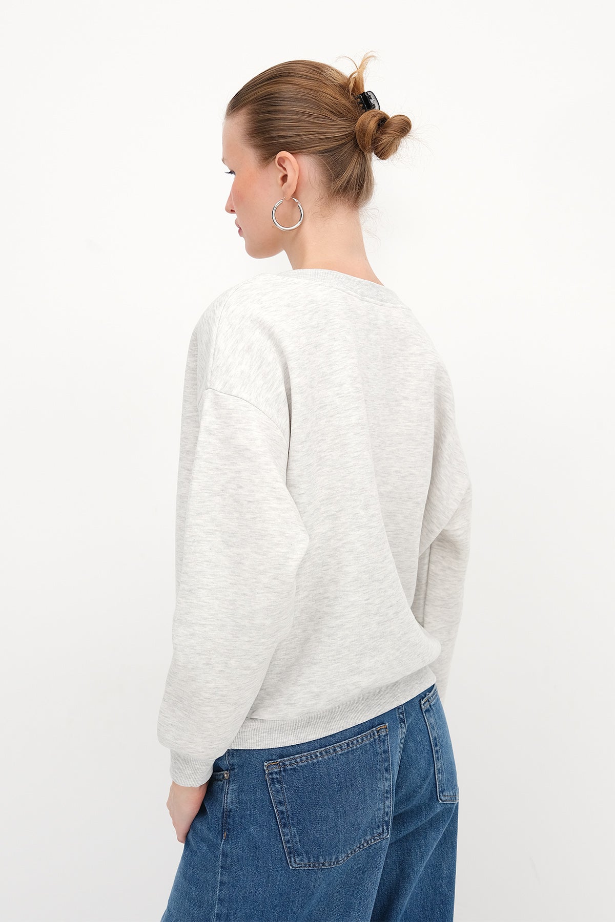 Grey-Melange_V-Neck-Fleece-Lined-Sweatshirt-addax