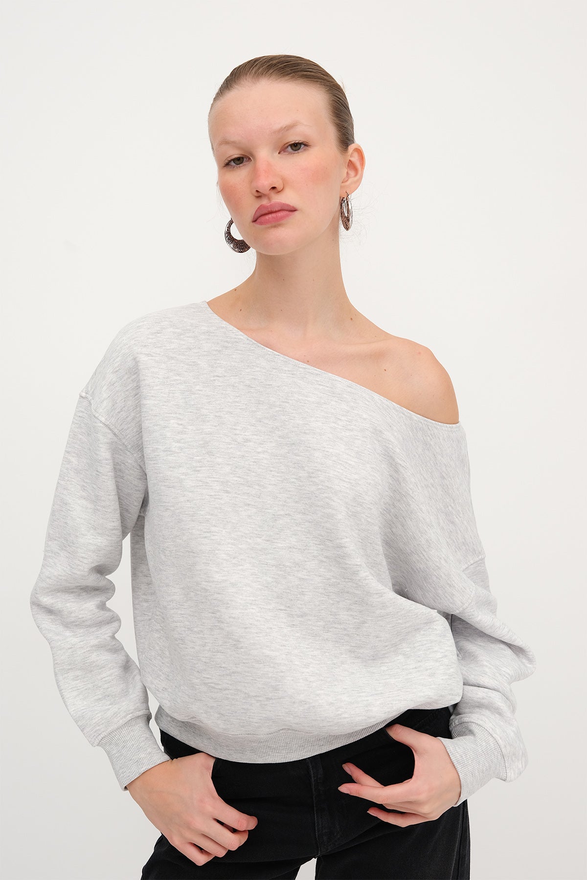 Snow-Melange_Boat-Neck-Fleece-Lined-Sweatshirt-addax