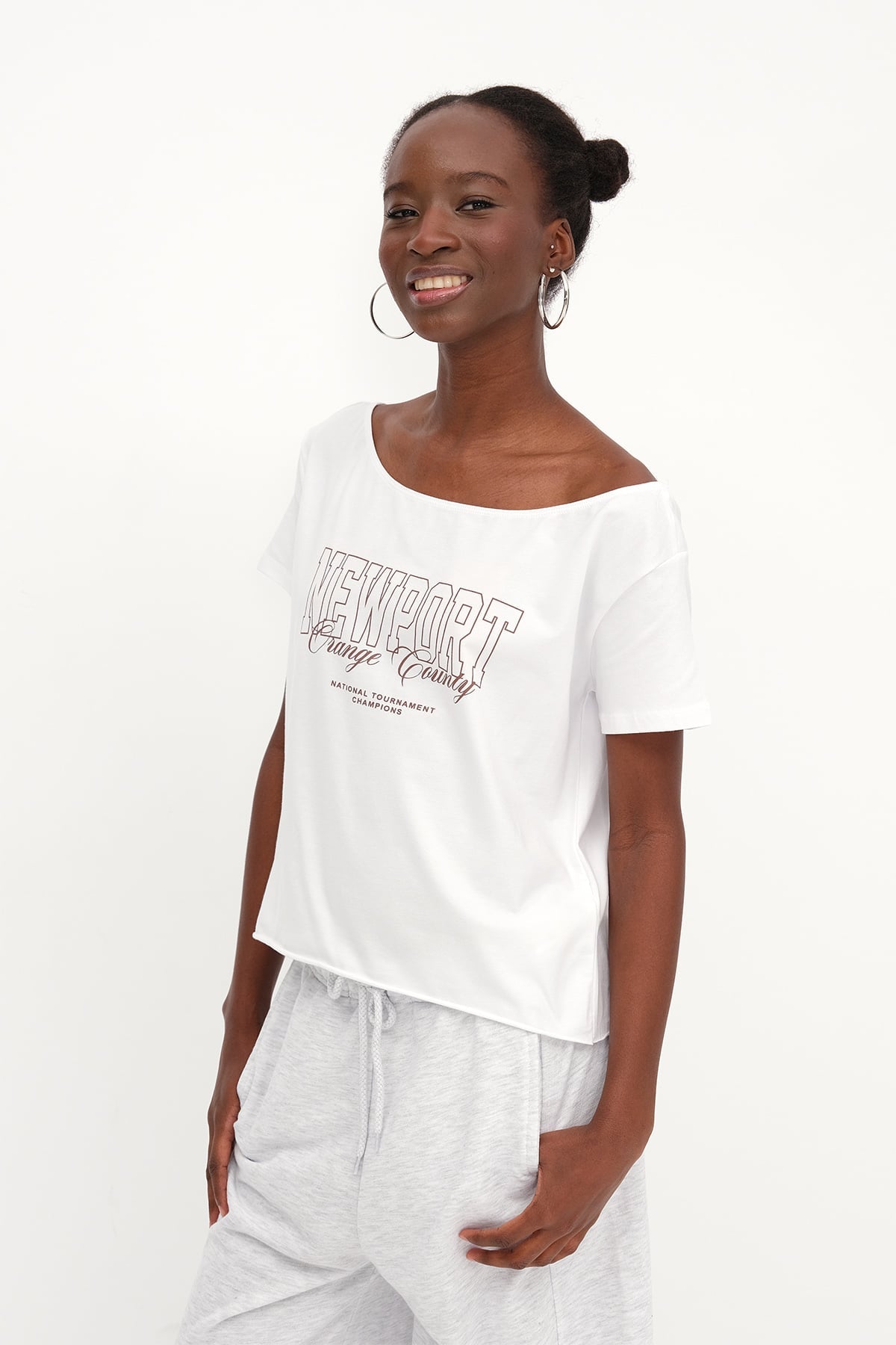 Boat Neck Printed T-Shirt