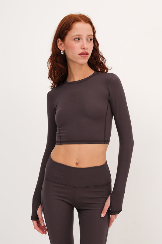 Soft-Brown_Crew-Neck-Soft-Fabric-Blouse-addax