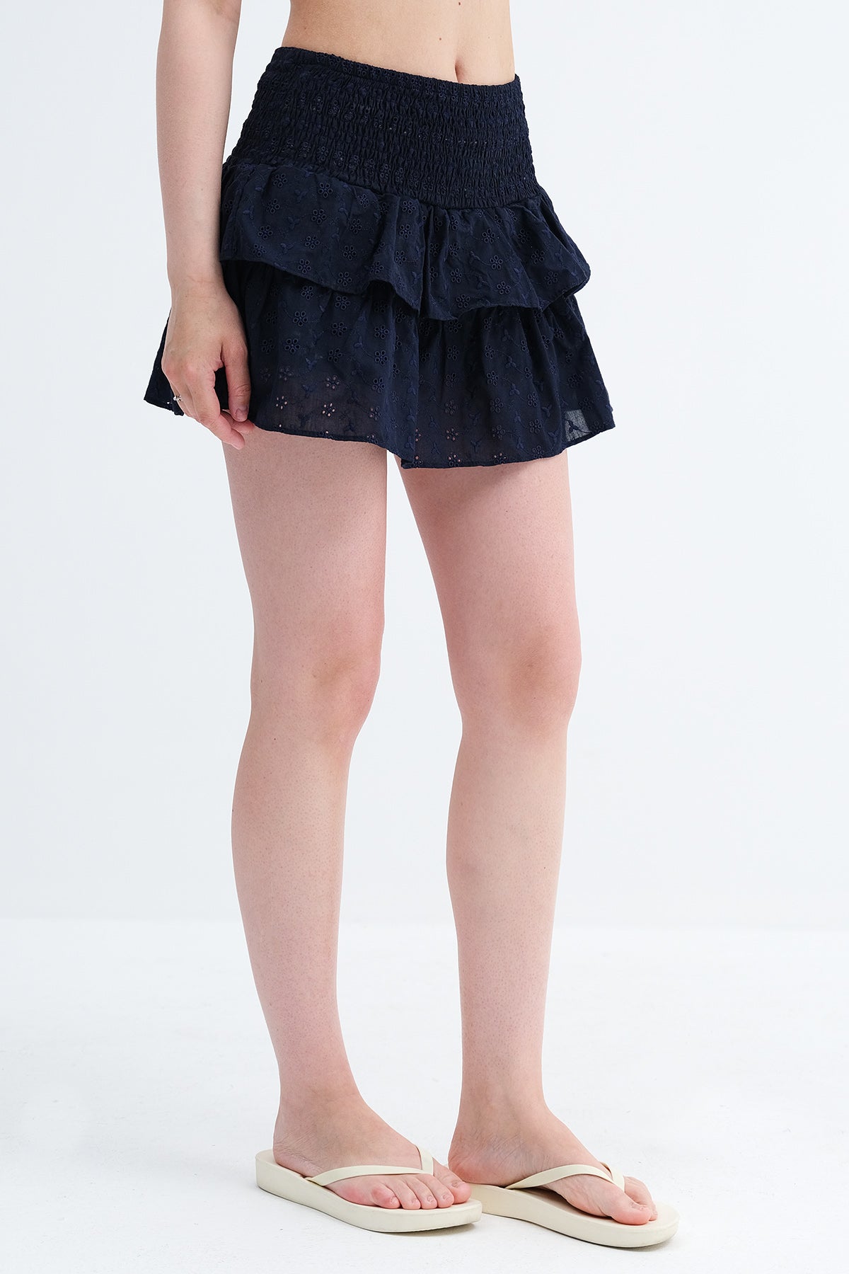 Dark-Night-Blue_Gipel-Scalloped-Short-Skirt-addax