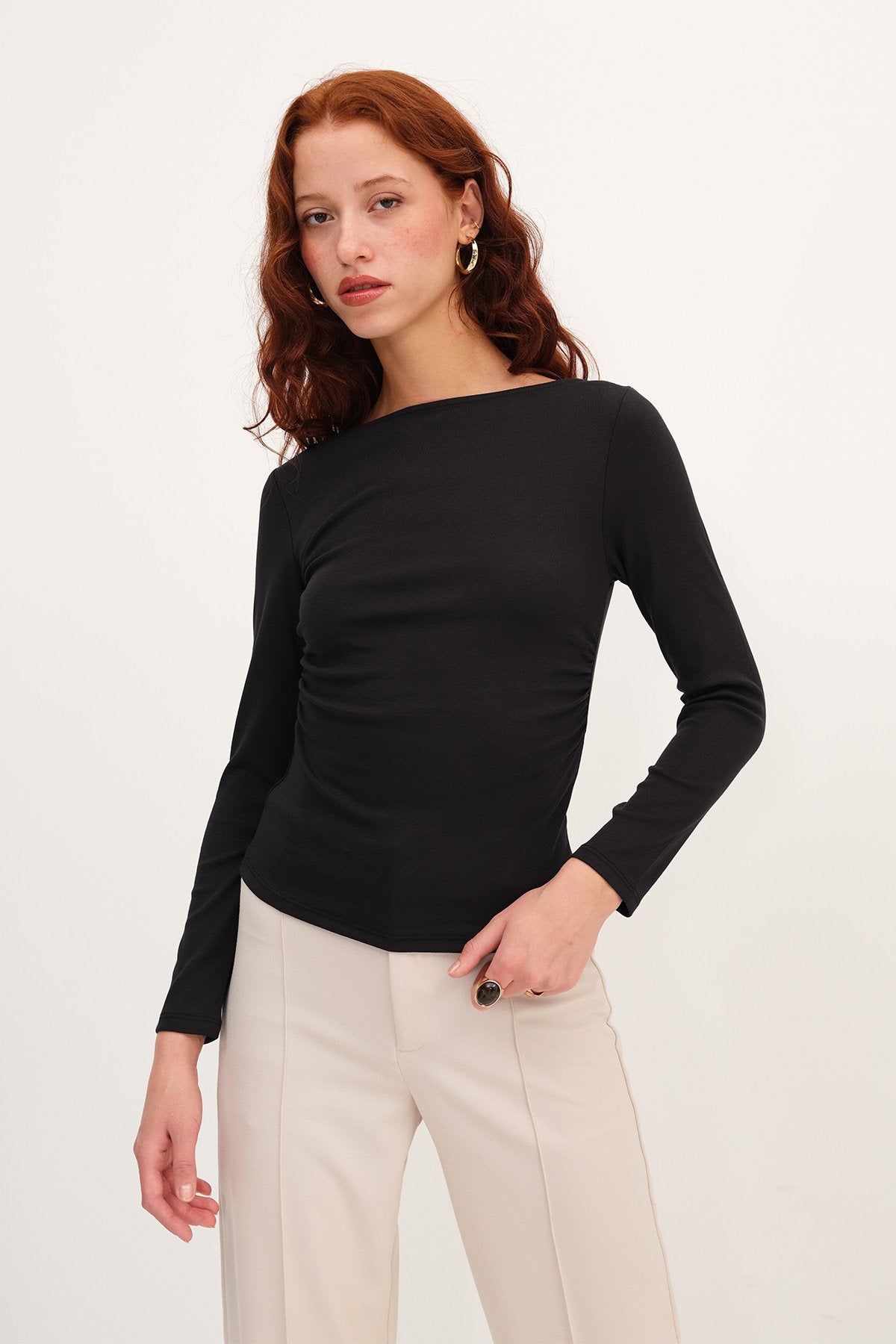 Long Sleeve Side Ruched Blouse