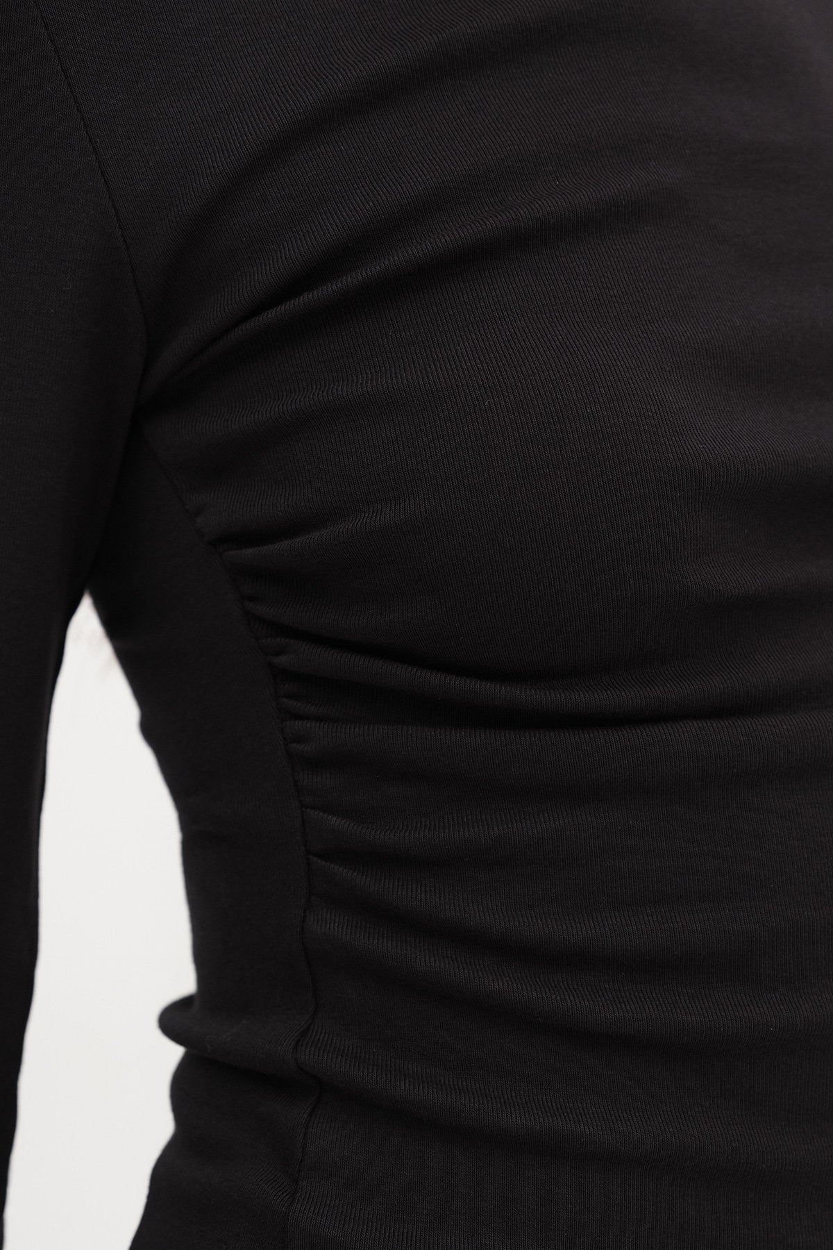 Black_Long-Sleeve-Side-Ruched- Blouse-addax
