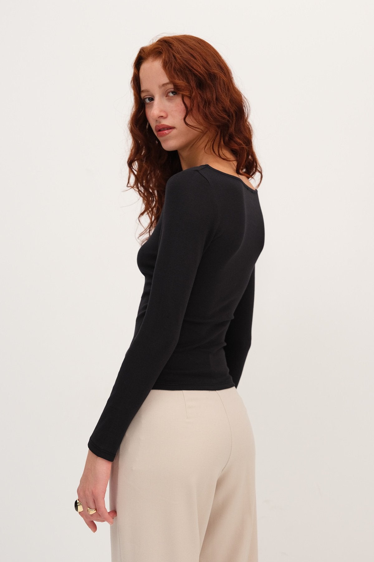 Black_Long-Sleeve-Side-Ruched- Blouse-addax
