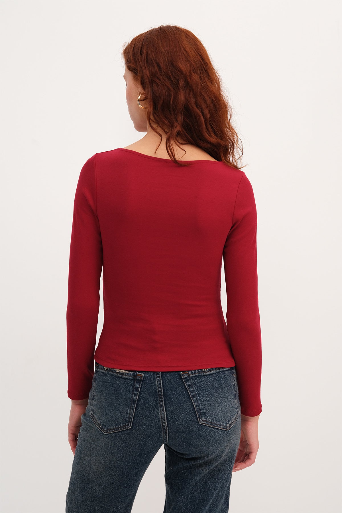 Burgundy_Long-Sleeve-Side-Ruched- Blouse-addax