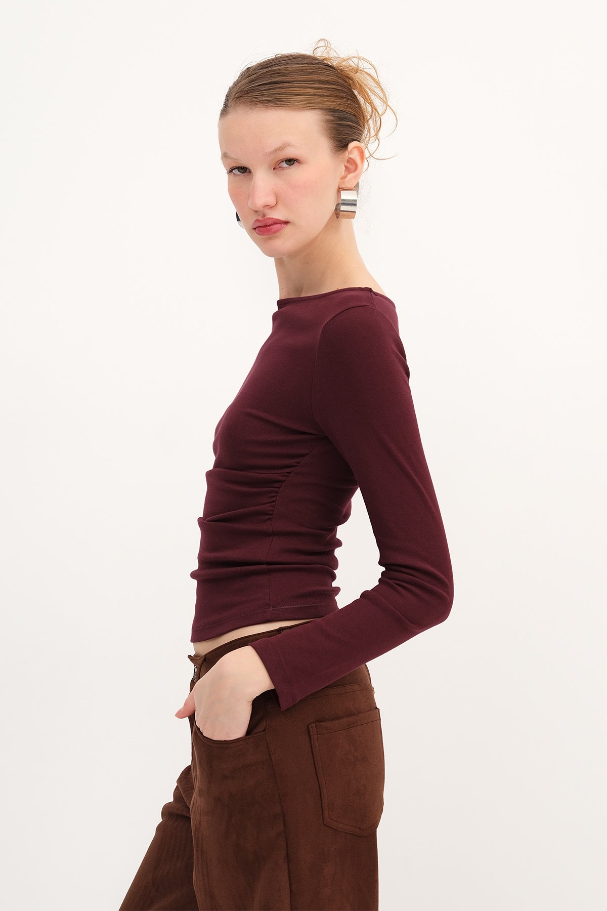 Long Sleeve Side Ruched Blouse