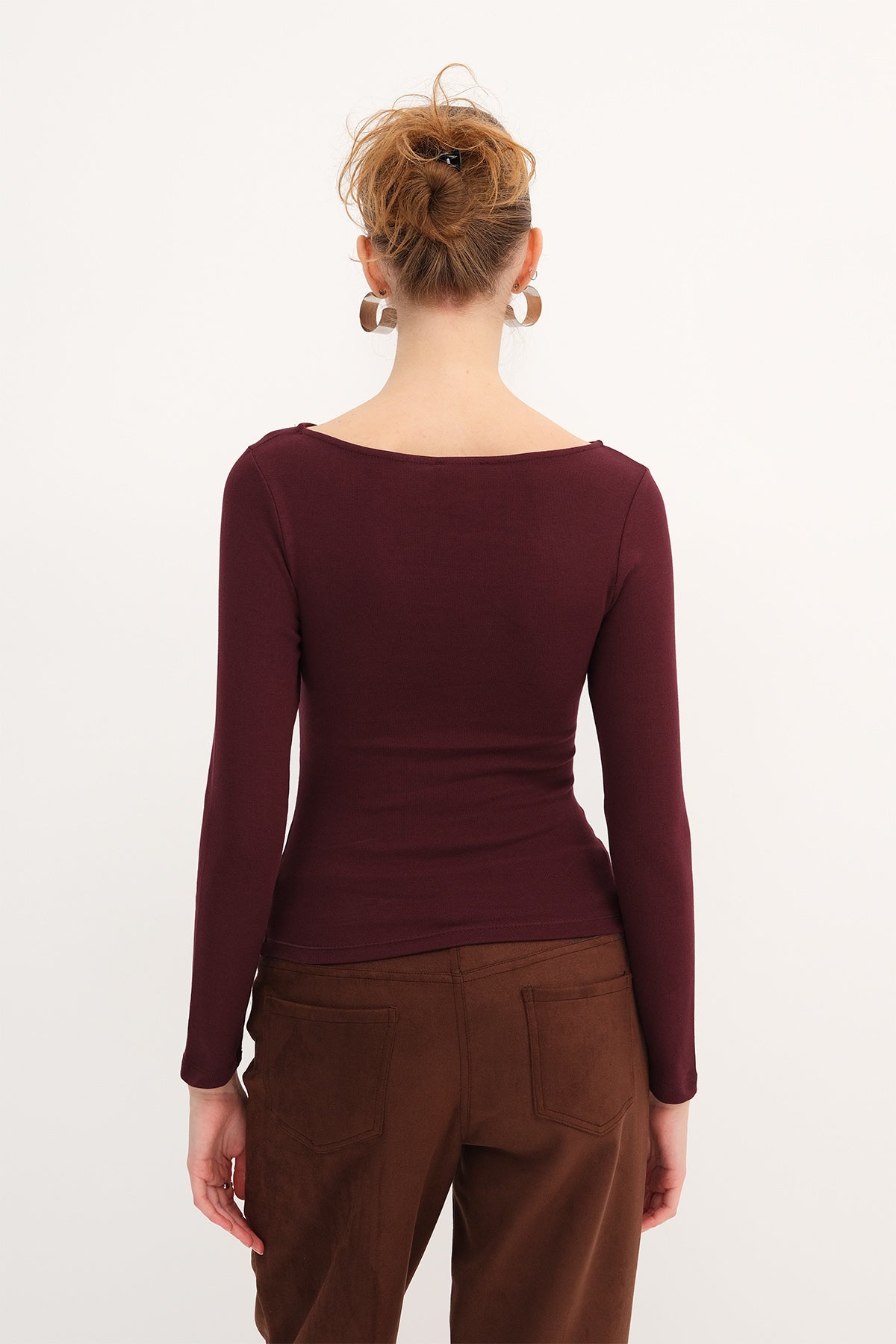 Dark-Maroon_Long-Sleeve-Side-Ruched-Blouse-addax