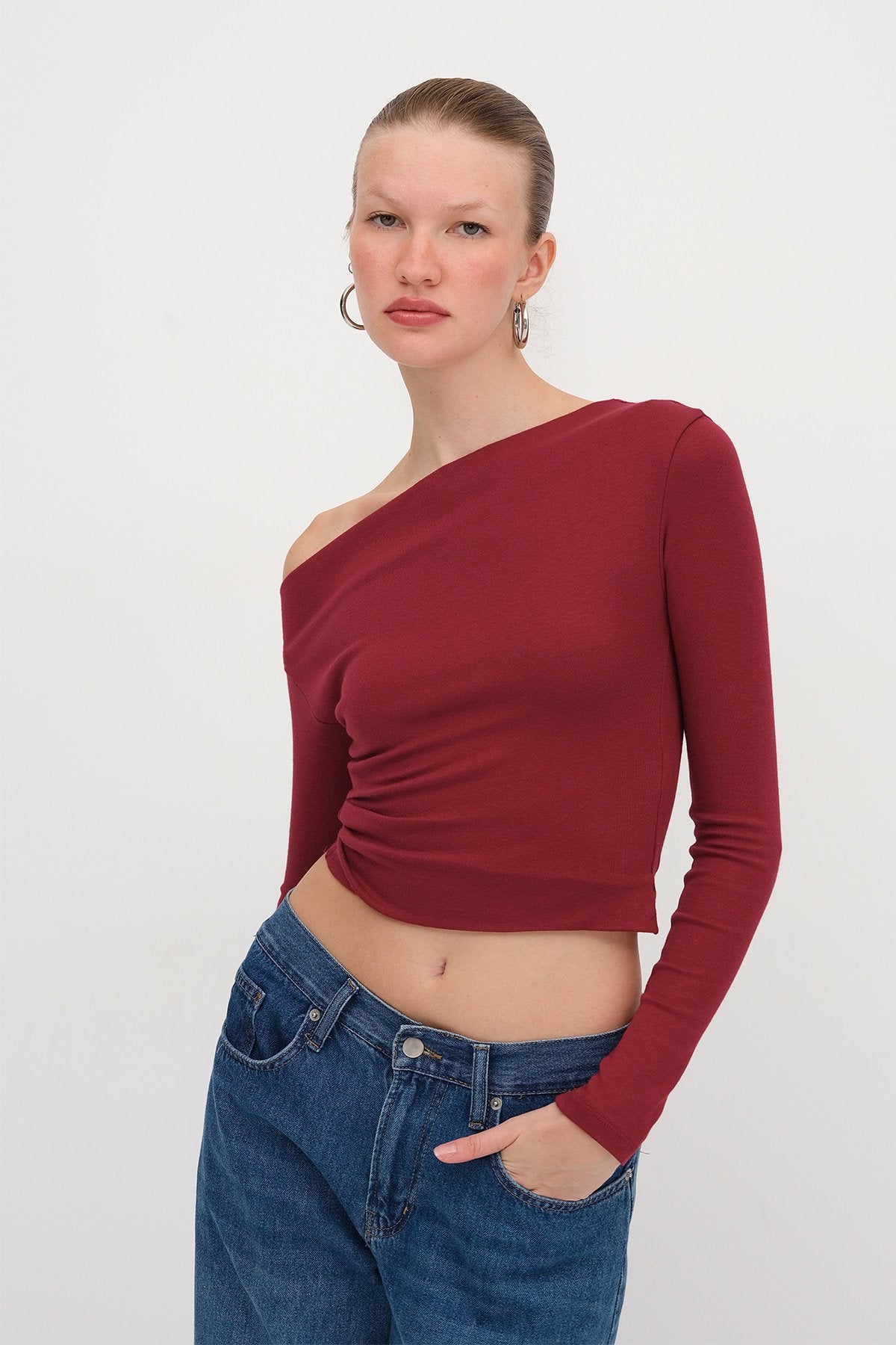 Burgundy_Boat-Neck-Modal-Blouse-addax