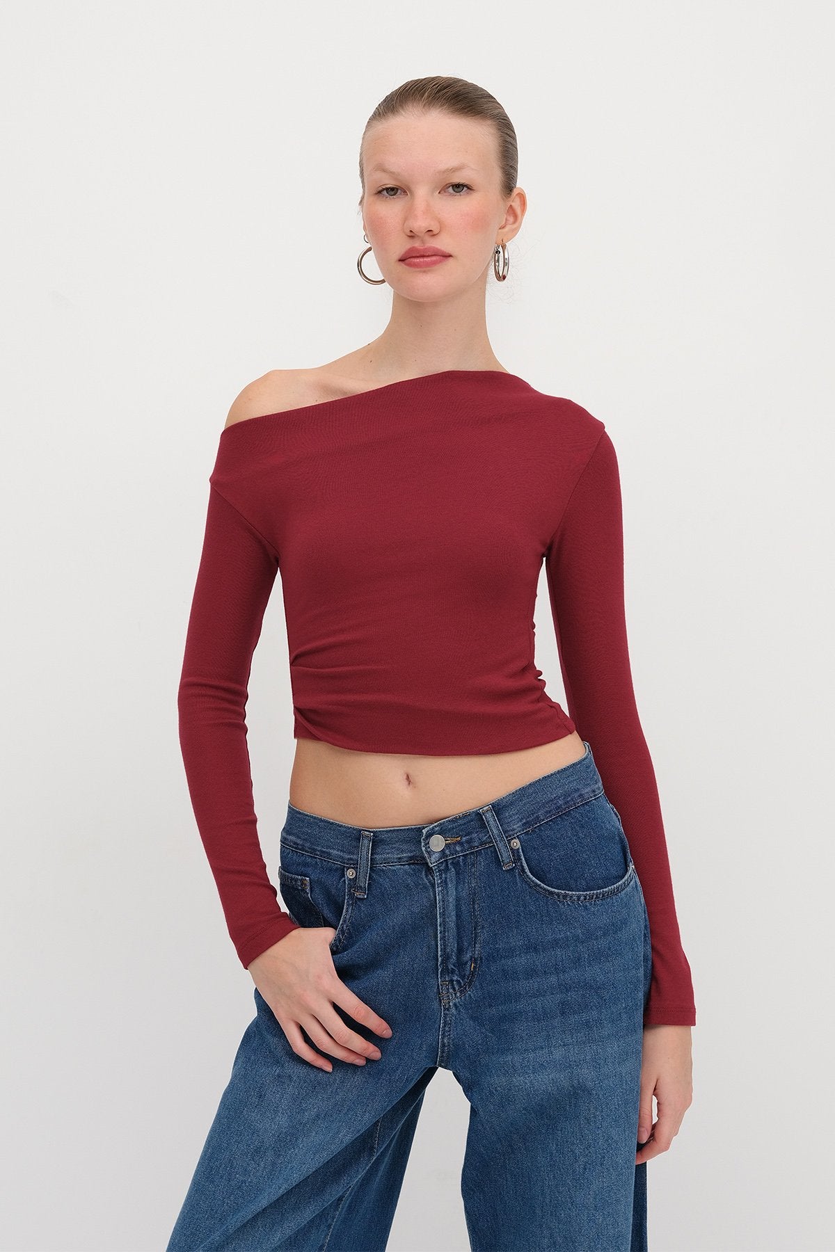 Burgundy_Boat-Neck-Modal-Blouse-addax