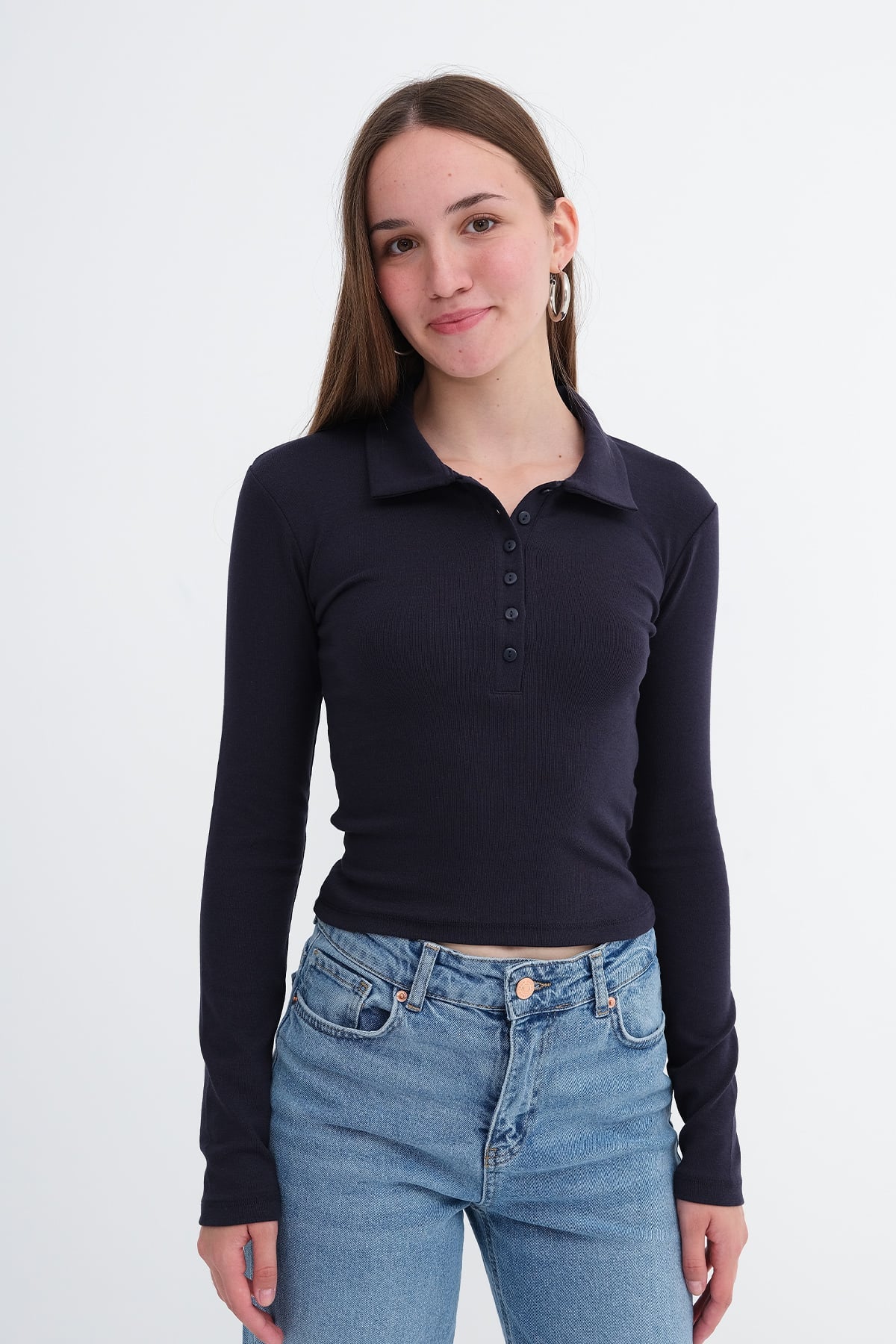 Dark-Night-Blue_Buttoned-Polo-Blouse-addax