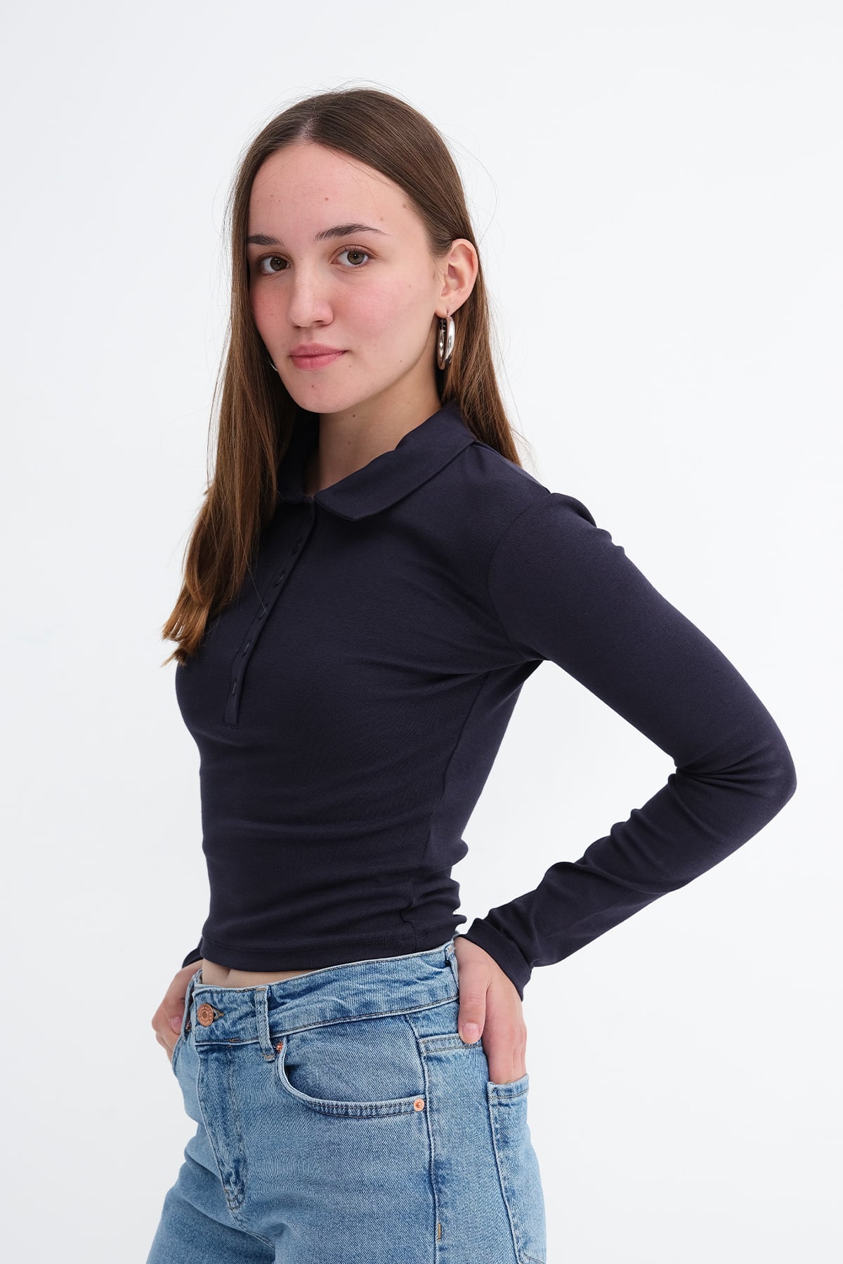 Dark-Night-Blue_Buttoned-Polo-Blouse-addax