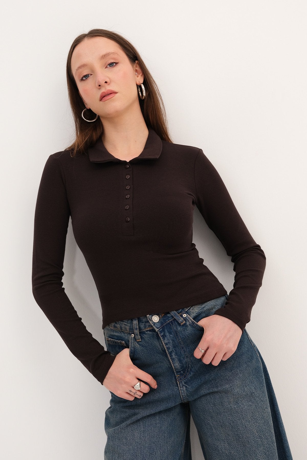 Bitter-Coffee_Buttoned-Polo-Blouse-addax