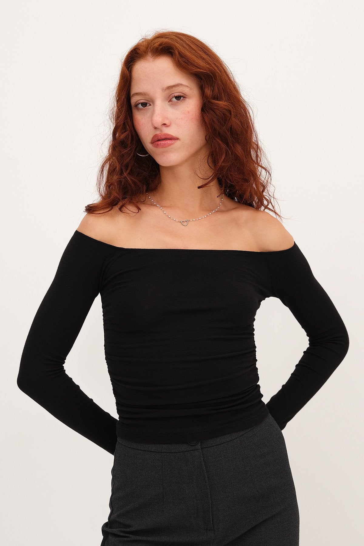 Black_Boat-Neck-Ruched-Blouse-addax