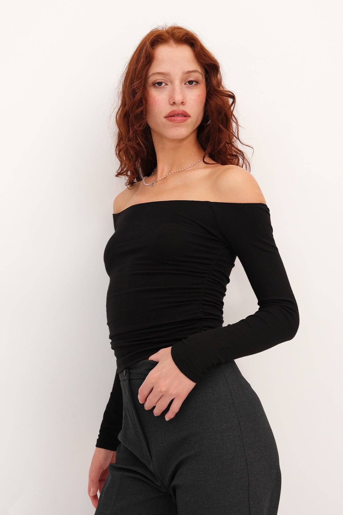 Black_Boat-Neck-Ruched-Blouse-addax