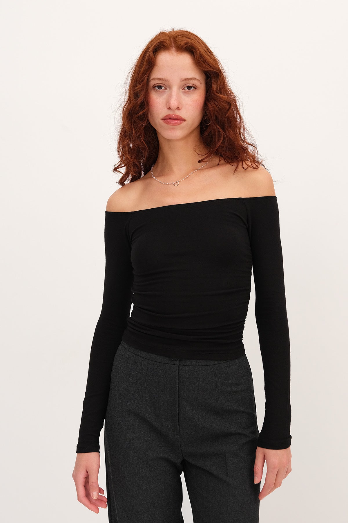 Black_Boat-Neck-Ruched-Blouse-addax