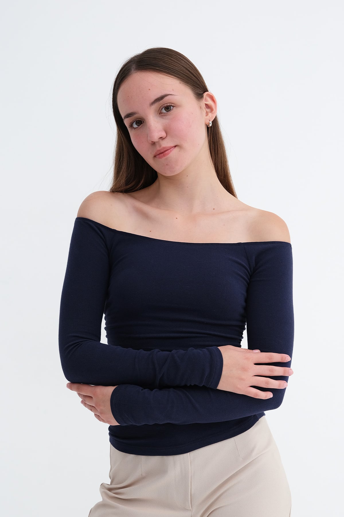 Dark-Night-Blue_Boat-Neck-Ruched-Blouse-addax