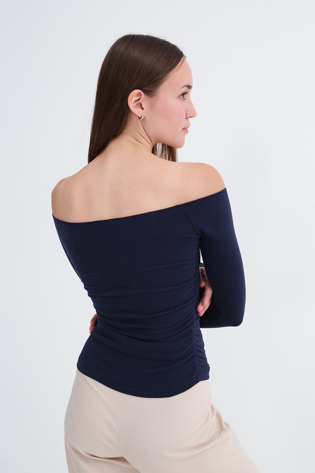 Dark-Night-Blue_Boat-Neck-Ruched-Blouse-addax