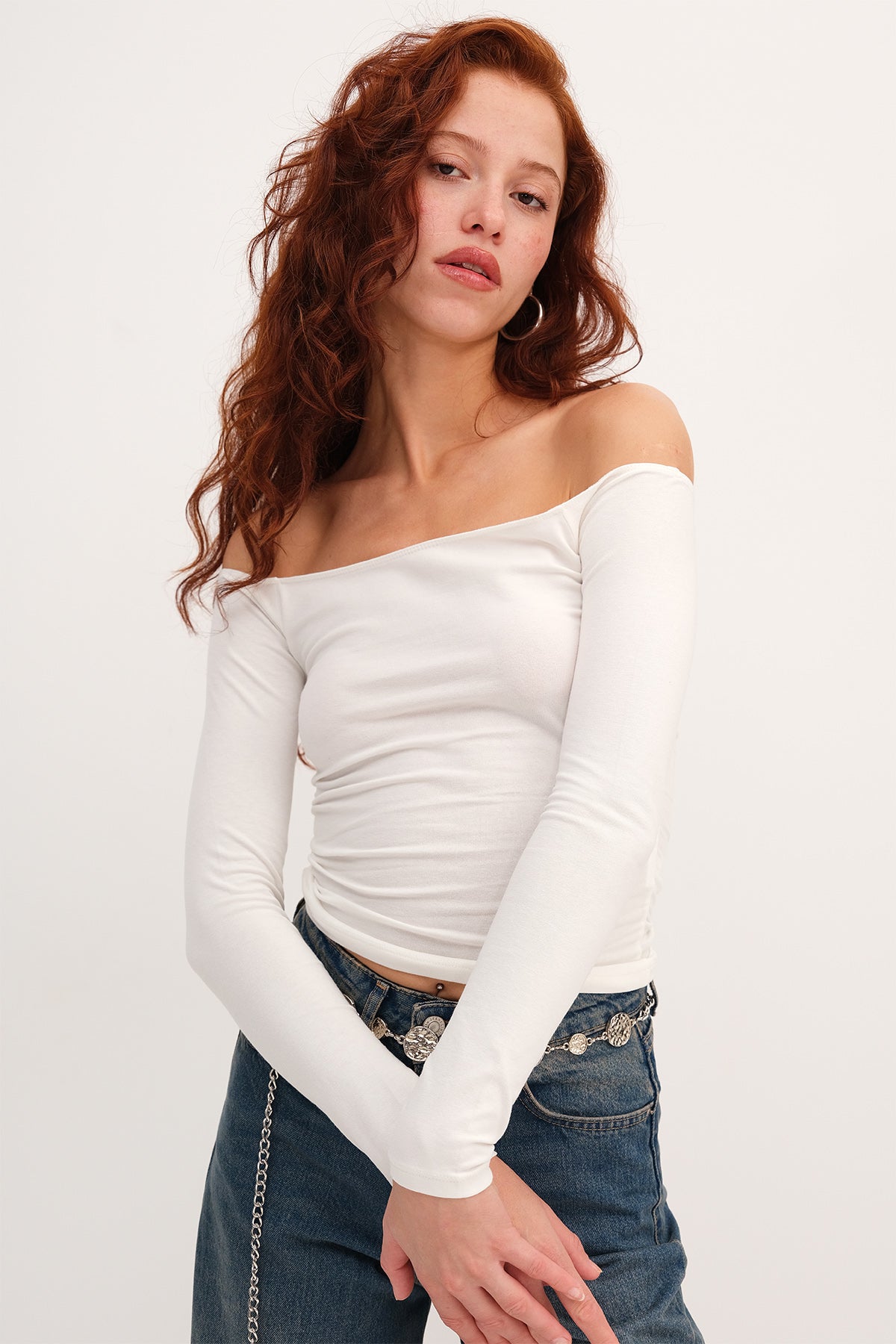 Ecru_Boat-Neck-Ruched-Blouse-addax