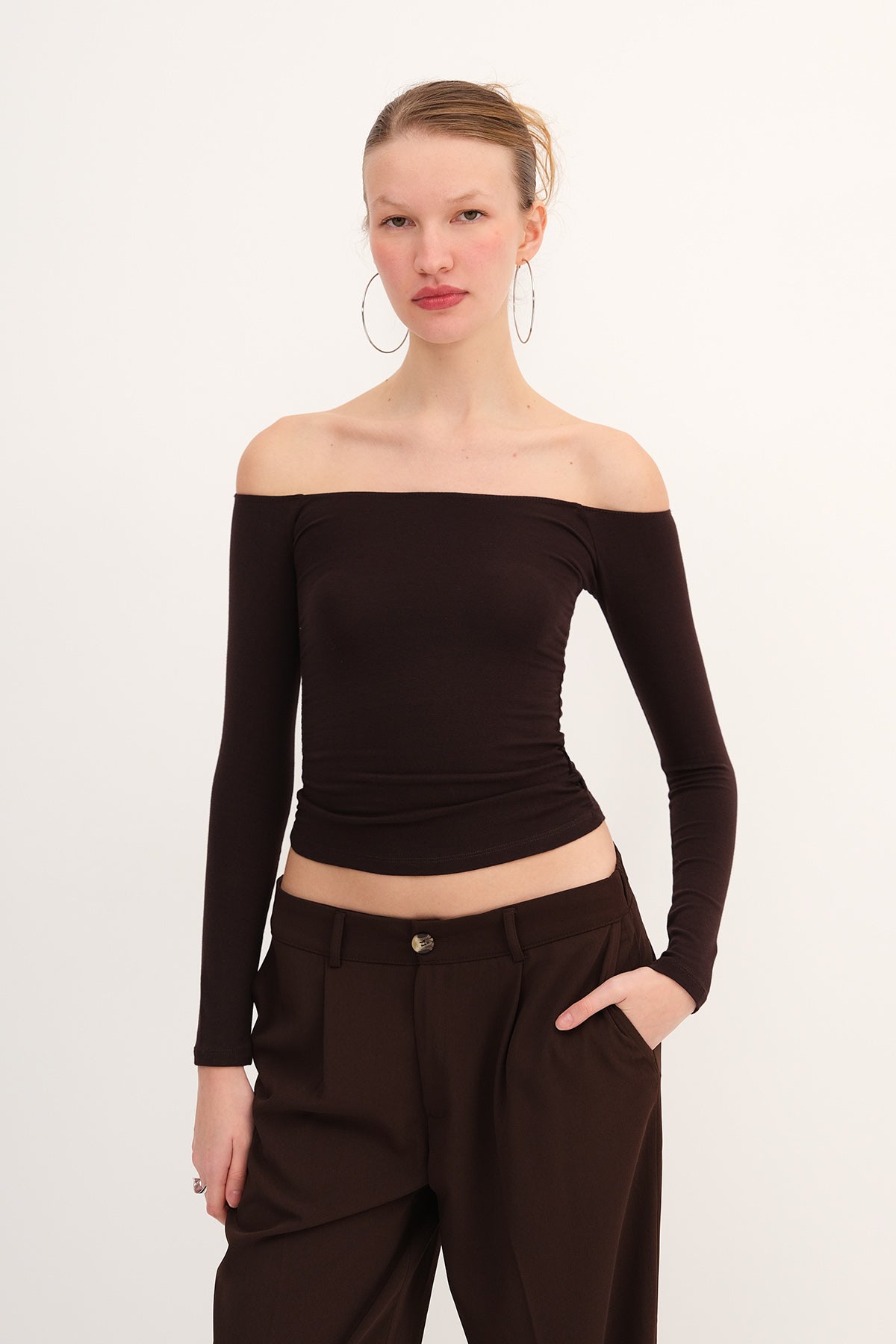 Bitter-Coffee_Boat-Neck-Ruched-Blouse-addax