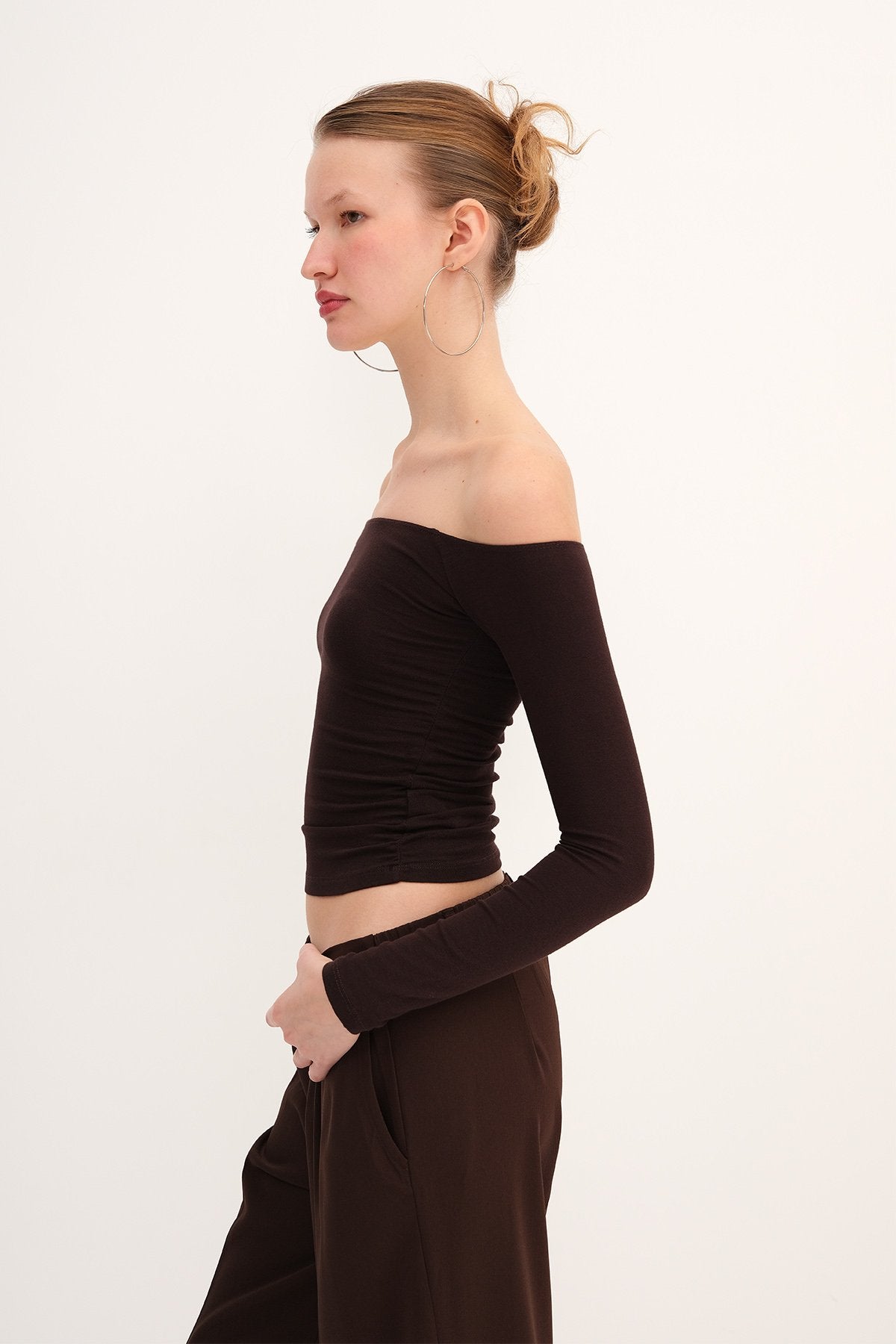 Bitter-Coffee_Boat-Neck-Ruched-Blouse-addax