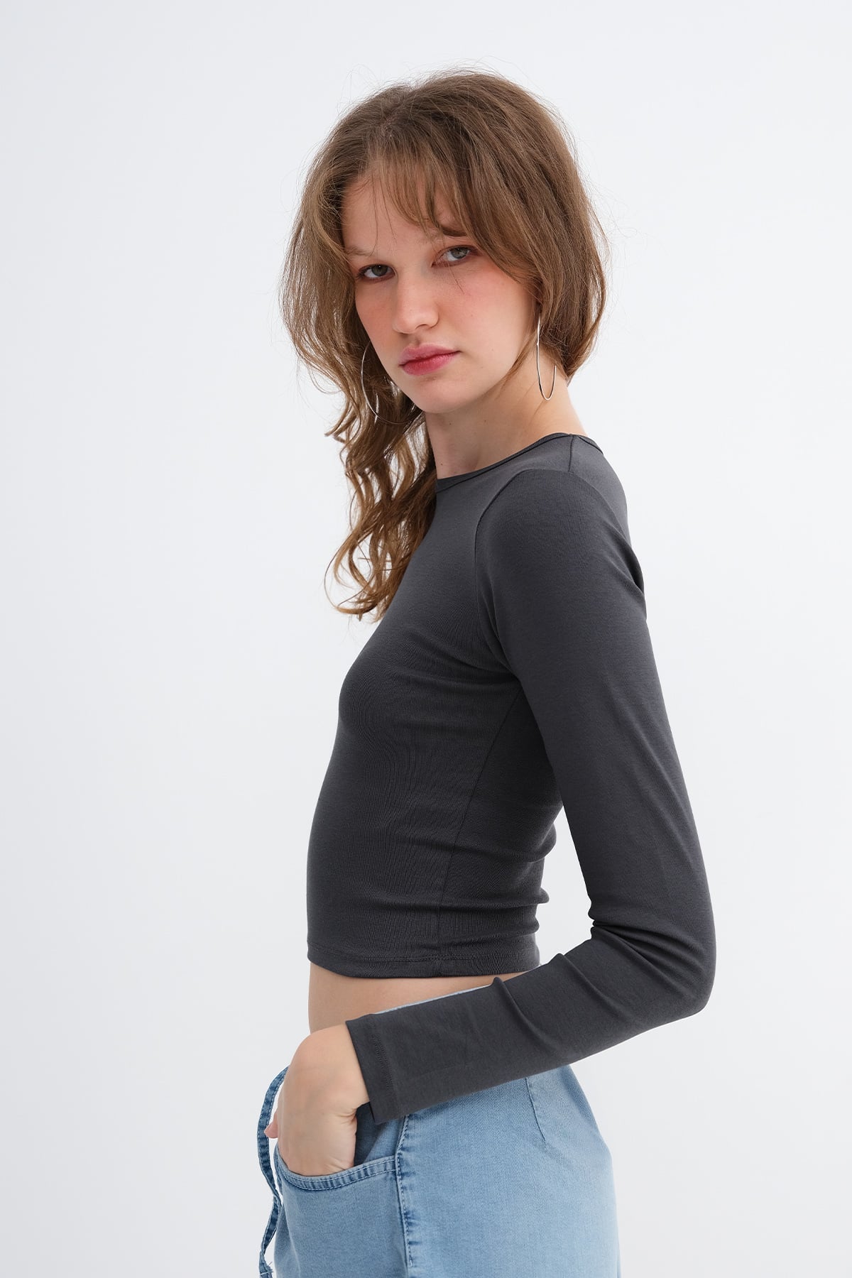 L.Charcoal_Uzun-Kollu-Basic-Bluz-B1845-addax