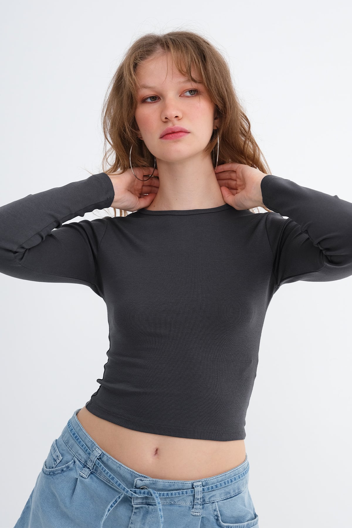 L.Charcoal_Uzun-Kollu-Basic-Bluz-B1845-addax
