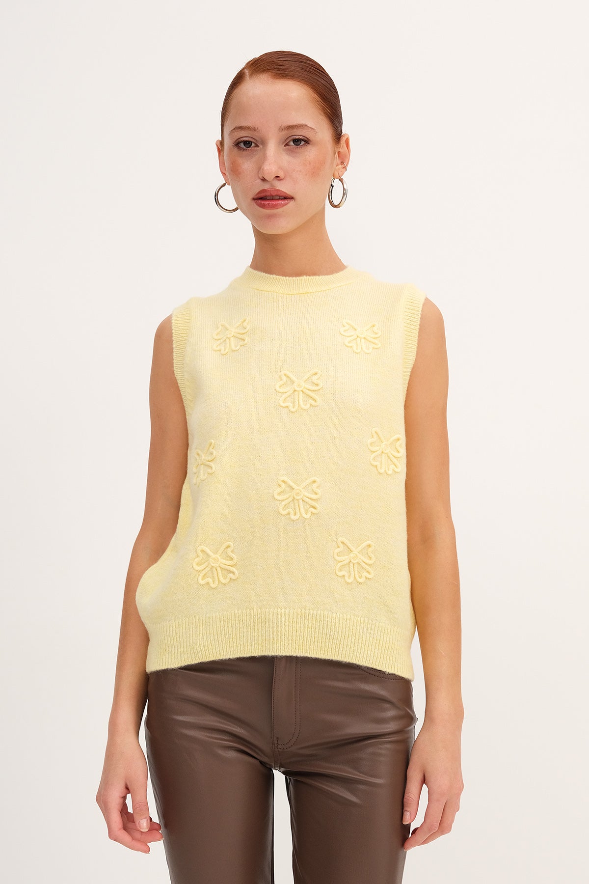 Crew Neck Patterned Sweater Vest